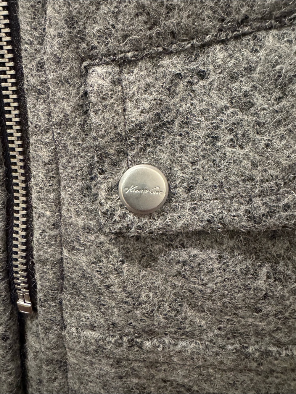 Kenneth Cole New York Grey Wool-Blend Moto Coat with Faux Fur Collar - Size M - Picture 6 of 7